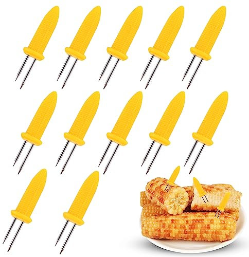 OFFCUP BBQ Mais Halter, 12pcs Edelstahl Maiskolben Spieße, Twin Prong Maiskolbenhalter, Maiskolbenhalter Mais Picks für BBQ Maiskolben Grillzubehör Corn Holders Schaschlikspieße Fruit Forks