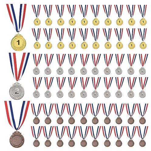 PATIKIL 60Stk Gold Silber Bronze Preis Metalle 2 Stil Preis Medaillen 1. 2. 3. Preise mit Farbband für Team Spiele Sportliche Wettkämpfe