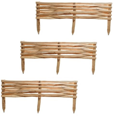 BOGATECO Lot de 3 clôtures de jardin en bois de noisetier - 60 cm x 20 cm - Bordure de pelouse - Clôture en lattis - Parfait comme bordure de parterre ou délimitation de chemin