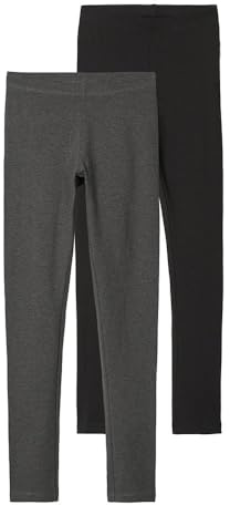 NAME IT NKFVIVIAN 2P leggings L Noos, leggings för flickor, mörkgrå melange/förpackning: förpackad med svart, Flerfärgad