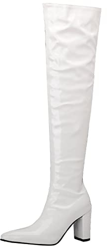Gicoiz Damen Pointed Toe Lack Overknee Stiefel