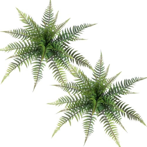 mizii Künstliche Farne, 2 Blumensträuße, 53,3 cm, grüne Blätter, Kunstfarnstrauß, für draußen, Garten, Veranda, Fensterbank, Eingang, Bauernhaus, Innenbereich, Heimdekoration (Grün 2)
