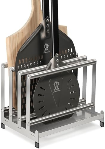 SHANGPEIXUAN Stainless steel Pizza Peel Rack with non-slip feet Pizza Paddle Holder Rack 4 Available Slots organizing and saving space for up to 12 Inch Peel, No Pizza Tools