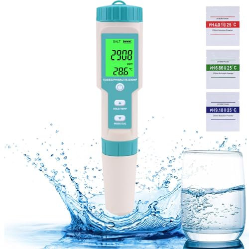 Holzsammlung Testeur De Qualité de L'eau, Testeur PH Mètre 7 en 1 et PH/TDS/SALT/ORP/S.G/TEMP/EC, PH-mètre Avec Écran LCD, Pour Eau Potable, Piscine, Aquariums, Hydroponie #A