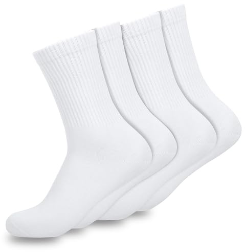 Baesics Sportstrumpor, höga tennisstrumpor för kvinnor och män (4 par) ÖkoTex100 snygga för varje outfit, 4 x vit, 39-42 EU
