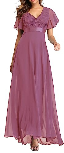 ECDAHICC Abito da sera da donna, linea ad A, in chiffon, con scollo a V, elegante, lungo