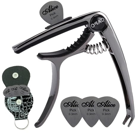 KASESSS Kapodaster für Gitarre, Kapodaster, Capo Gitarre für fast alle Gitarre, Kommt mit 3 Metall-Gitarren-Plektren und 1 Plektrum-Tasche, für Akustik- und E-Gitarre, Ukulele, Mandoline und Banjo