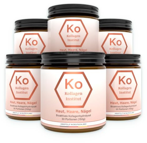 Kollagen Institut Beauty Kollagen Pulver – Hochdosiert bioaktives Kollagenhydrolysat für Haut Haare Nägel, 6er Pack, Premium Reines Typ 1 and 3 Kollagenpulver, Skin Care und Inner Glow