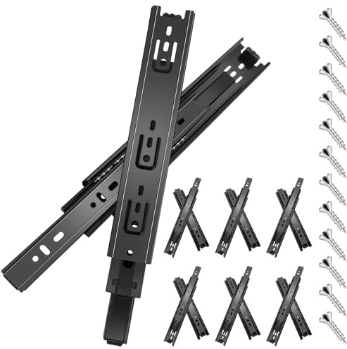 Sulawskys 6 paires glissières de tiroir 40 cm (12 pièces),glissiere pour tiroir, montage latéral,extension complète,coulisse tiroir avec roulements à billes, capacité de 45 kg, noir