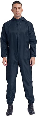 dPois Herren Schutzanzug Wiederverwendbar Arbeitsoverall Uniform Nylon Maleranzug Einteiler Overall mit Kapuze Antistatisch Arbeitskleidung Navy blau 3XL