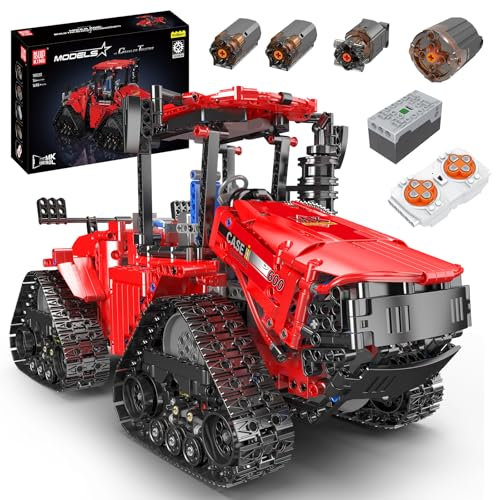 Mould King 18020 Technik Ferngesteuerter Traktor Bausteine, MOC Elektrisch Kettentraktor Mit 4 Motoren STEM Klemmbausteine Modellbausatz Für Technologie Landmaschinenliebhaber Eignet (1698 Teile),Rot