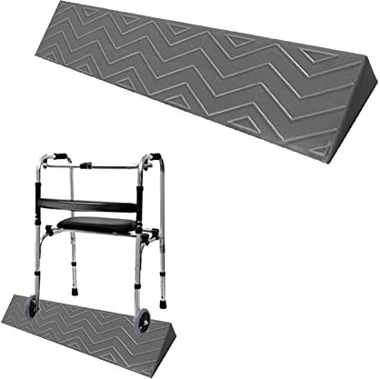 Schwellenrampen, Rollstuhlrampe, rutschfest, für Türen, Treppen, Stufen, Bordsteinkante und Mobilitätsroller, Grau, 100 cm Länge
