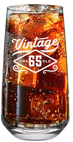 65th Birthday Gifts for Men Women Glass Mug Funny Printed with Contemporary Design Drinking Present Age 65 Year Old Gift Idea Keepsake Happy Birthday - 480ml