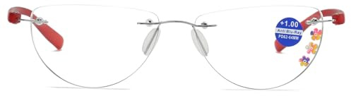 ABETOS Halbmond Lesebrille Damen Randlose Mode Blumen Blaulichtfilter Lesebrillen Halbrand Randlos Sehhilfe Lesehilfe mit Sehstärke
