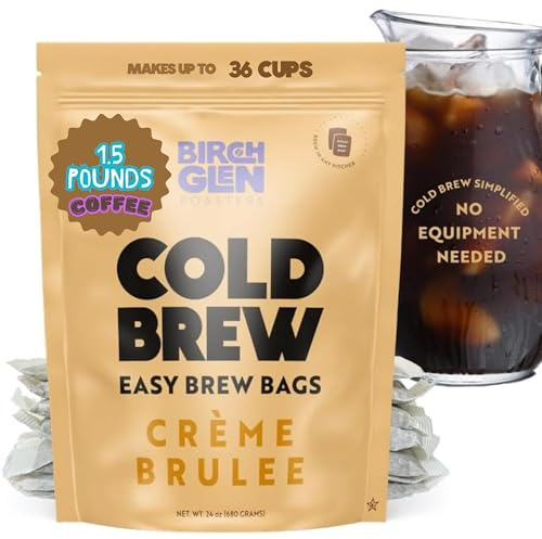Birch Glen Roasters Cold Brew Coffee Bags - 12 Pack of Coarse Ground Coffee Filter Pitcher Packs for Easy Brewing - 100% Arabica - Yields 6 Pitchers - Crème Brulee Flavor