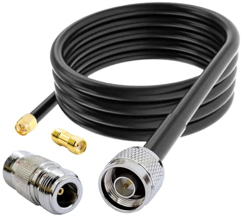 Young Wolf N to SMA Jumper RG58 Coaxial Low-Loss Cable With 2 PCS N SMA Adapter Kit for 3G 4G 5G LTE Antenna Ham Radio GPS WiFi (5M)