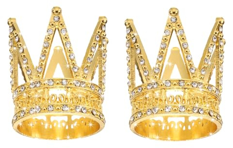 sourcing map 2Pcs Mini Crown Cake Toppers, Alloy Queen Princess Little Gold Crown Tiara Cupcake Heart Shaped with Pearl Rhinestone for Birthday Cake Decor Wedding Party, Mini Double Layer