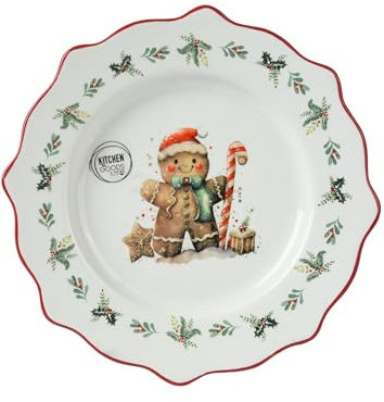 Kaemingk Frühstücksteller Keramik 20cm - Teller mit Weihnachtsmotiv - Weihnachtsgeschirr Weihnachtsteller - Geschirr für Weihnachten - Frühstücksgeschirr Essteller Weiß
