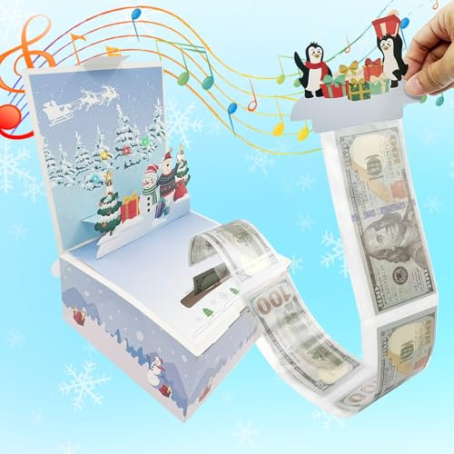Frohe Weihnachten Überraschungsbox, Weihnachtskarten Lustig Lustiges Pull Cash Von Spardose, Geldgeschenk Weihnachten Mit 4 LED Lichtperlen Und Weihnachtsmusik Für Ehefrau Freundin (A)