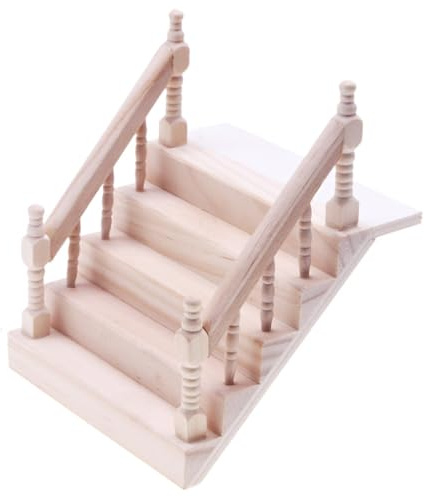 Miniatur Puppenhaus Treppe, Holztreppe Miniatur, Miniatur Treppe mit Handlauf, Puppenhaus Treppe, DIY Puppenstube Zubehör, Wichtel Deko Holz Miniatur, Modellbau Ornamente, Deko Weihnachten