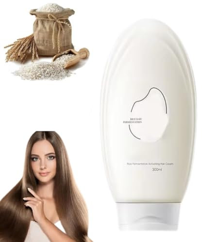 Crème capillaire à l'essence de fermentation de riz, masque capillaire à l'eau de riz fermentée, crème capillaire à l'essence de riz, masque capillaire au riz, hydratant et lissant (1 pièce)