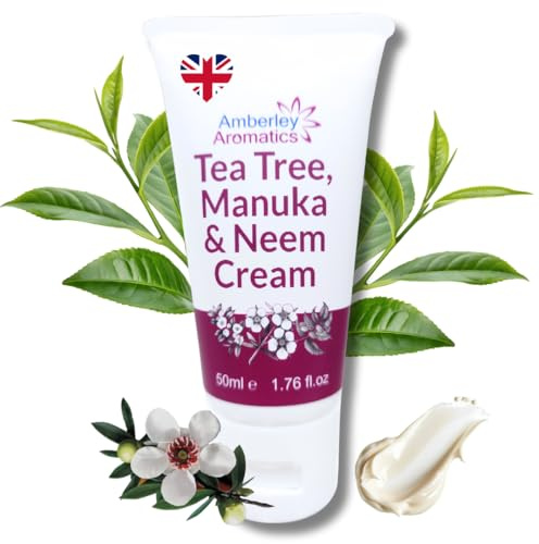 Tea Tree, Manuka & Neem Cream-Moisturising 50ml, Nourishing, for Dry, Chapped & Cracked Skin, Eczema, Psoriasis, Anti-fungal, Antiseptic, Anti-Itch, Jock Itch