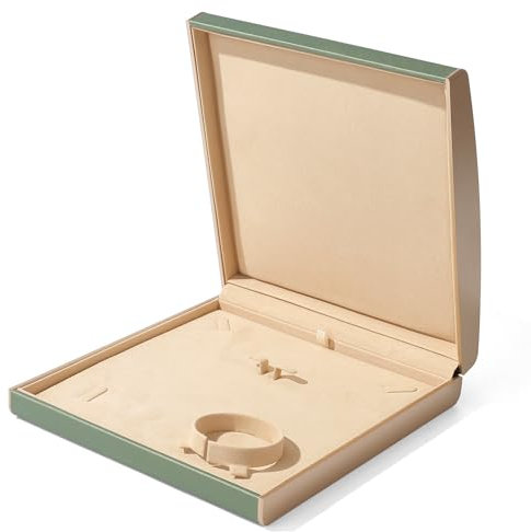 Oirlv Verde Pu Pelle Grande Collana Scatola Di Immagazzinaggio,Set Di Gioielli Multifunzionale,Scatola Regalo Di Compleanno Per San Valentino,Anniversario