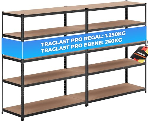 ALL Premium Schwerlastregal 2er Set 180x150x60 cm Schwarz 1250kg Traglast, Schwerlastregal 60 cm tief geeignet als Lastenregal, Abstellraum Regal & Vorratsregal Speisekammer, Regal Metall Schwarz
