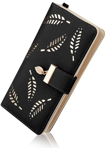 Tunejoy Portefeuille Femme Grande Capacite Porte Monnaie Elégant Portefeuille en Cuir PU avec Plusieurs Emplacements pour Cartes Noir