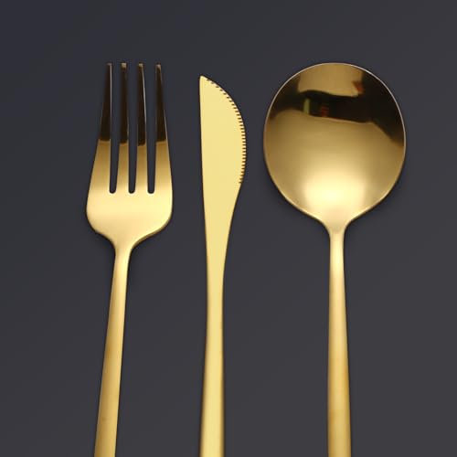 TTSTOIEE couverts de table 30 pièces — ustensiles de cuisine en acier inoxydable | finition polie miroir | lavables au lave-vaisselle | service vaisselle pour 6 personnes, or