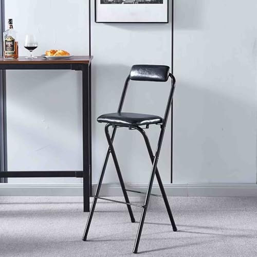 YHDMDQ Sgabello da Bar Pieghevole Portatile per La Colazione, Comodo Richiudibile Sgabello Alto con Schienale, Rotondo Imbottito Sedia Pieghevoli per Sala Giochi da Cucina(Black,70cm/28in)