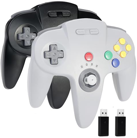 miadore 2 Pack kabelloser Switch N64 Controller für Switch 1/2/OLED/Lite | PC-Controller mit 2,4-GHz-USB-Empfänger,Plug & Play,Eingebaute Vibration,für PC,Mac OS,Raspberry Pi,Linux (Schwarz+Grau)