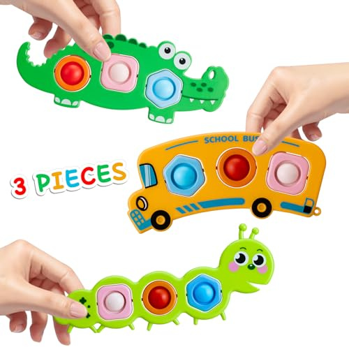 Fidget Popper Bubbles Sensory Montessori Travel Car Airplane Flight Essential Activities Must Have Busy Restaurant Outdoor Stocking Stuffers Toys for 1 2 3 Old Toddlers Babies Over 6 Months.