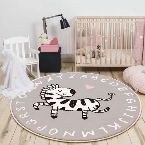 YATOLA Alfombras Redonda Alfombra Habitación Lavable Antideslizante Muy Suave para Salón o Dormitorio, Esponjosa de Cama Infantil Lavable Bebe Niña Niño De Juego Ovejas Jirafa León (Gris, 120x120cm)