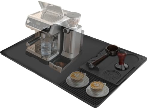 Windfromort Tapis Machine à Café et Tapis à Tasser,2 Pièces, Silicone, Imperméable et Antidérapant, pour Station Café et Cuisine (40×60cm & 25×20cm) (Noir)