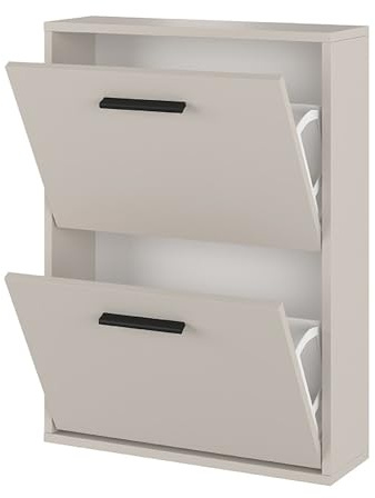 mattfy - Skoställ med 2 dörrar, smal skoskåp, Dagna-modell, beige färgfinish, mått: 73 cm (H) x 54 cm (B) x 18 cm (våg) praktiskt och funktionellt