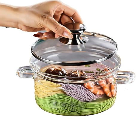 Glass Saucepan for Cooking, High Borosilicate Glass Simmer Pot Transparent Stovetop Cooking Pot with Lid and Handle, for Soup, Milk, NoodlesClear,1.8L