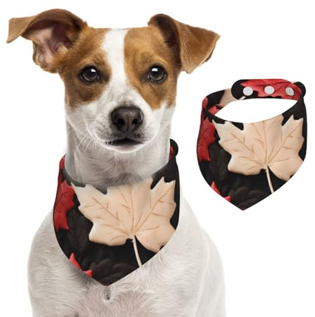 Hundehalstuch für kleine, mittelgroße und große Hunde, Dreieckstuch für Mädchen oder Jungen, Ahornblätter, Rot und Weiß