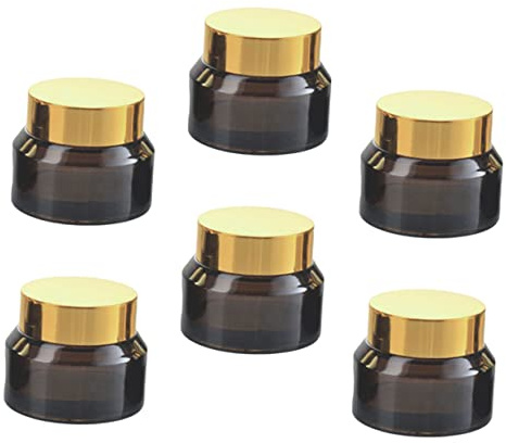 Homoyoyo Lot De 6 Petits Pots En Verre Ambré 30 Ml Couvercles Dorés, Étanches, Pour Crème Visage Rechargeable, Cosmétiques De Voyage Et Rangement Maquillage Portable