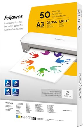Fellowes A3 Laminierfolien – 50 Stück glänzend – Laminiertaschen für Zuhause, Schule & Büro – Ideal für Poster, Schilder & Dokumente – Kompatibel mit allen Laminiergeräten