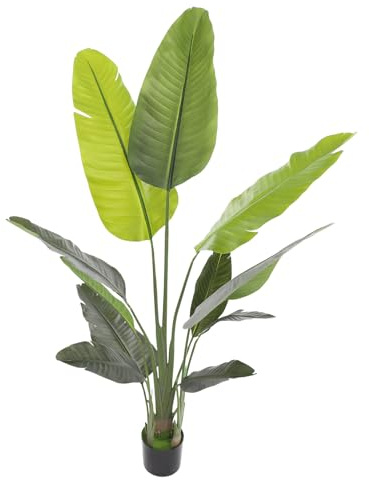 Konstgjord palm 180 cm – stor konstgjord växt med realistiska blad, lättskött dekoration för vardagsrum, kontor och balkong – tropisk konstpalm av PE (resepalm, bananväxtstil)