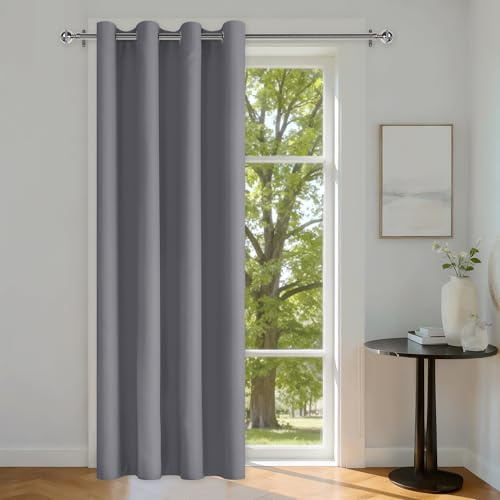 DWCN Gardiner, ogenomskinlig dörrgardin, grå, 1 st, H 240 x 140 cm, mörkläggningsgardin, ljudisolering, gardiner med öljetter, termogardin, rumsavdelare gardiner, vindtäta för kontor, sovrum