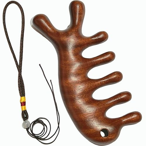 4.3 Sandalwood Massage Comb for Scalp Acupressure, Head Relaxation & Gua Sha | Portable Wooden Hair Brush with Rope | Natural Handheld Therapy Tool for Women & Men