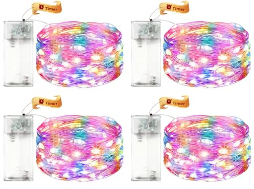 VIKY® 4 Stk LED Lichterkette Batterie mit Timer, 3M 30 LED Micro Kupferdraht Lichterkette Innen Batteriebetrieben, Bunt lichterkette mit Timer für Hochzeit, Silvester, Weihnachten Innen Dekoration
