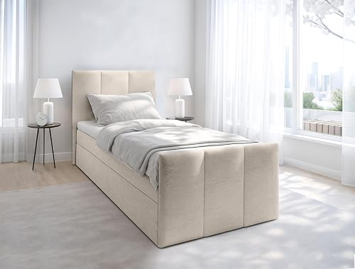 AXLIVING Levente Bett mit Bettkasten 100x200 Beige Boxbett Stauraum