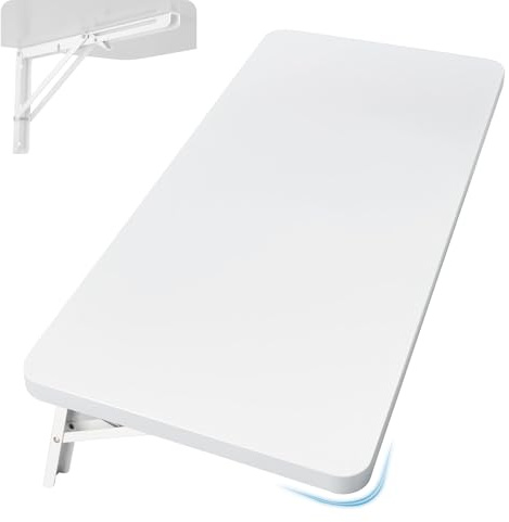 Neoaider Upgrade Wall Mounted Folding Table 31.5”L x 15.7”W, Laundry Folding Table with Heavy Duty Metal Collapsible Shelf Brackets, Wall Mounted Desk Fold Down for Small Spaces, White