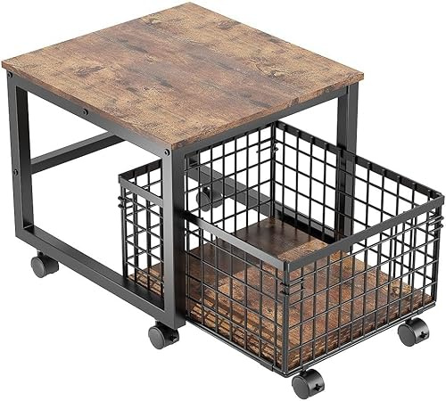 AffinityFurn Mini Fridge Stand with Storage & Lockable Wheels, Mobile Refrigerator Stand, Rolling Mini Fridge Table with Rolling Drawer Basket for Home Kitchen Office 50 (L) x 54 (W) x 45,7 (H) cm