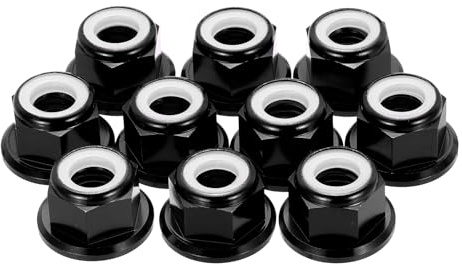 QUARKZMAN 10Pz M8 Passo 1,25mm Dadi Autobloccanti In Lega Di Alluminio Nero | Flange Esagonali, Con Inserti In Nylon E Denti Seghettati, Per Adattatori Eliche Motori RC Drone Quadricottero