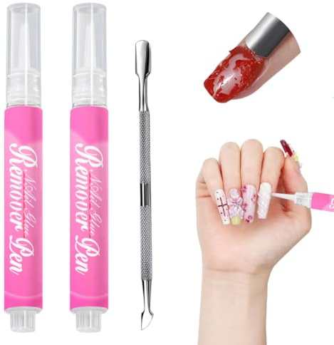 Tomedeks Stylo Dissolvant pour Colle à Ongles Enlèvement de Vernis à Ongles 10 Secondes,Disolvant a Ongles,Nail Glue Remover Pen Avec Grattoir,Dissolvant Colle a Ongle Solide pour Faux Ongles,2Pcs