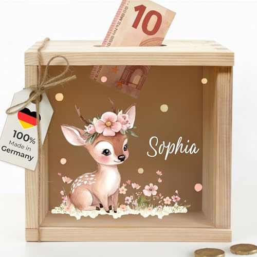 Little-Deco Spardose, Geldkassette, Sparbox, Geld sparen, 15x15cm | Sparschwein Kinder, personalisierte Geschenke Kinder, personalisierte Spardose, Holzspardose, Geschenk zur Geburt